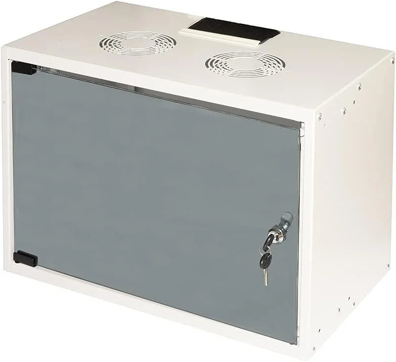 رک دیواری 6 یونیت لینک مدل LK1907U30E با ابعاد 370x540x300 میلی‌متر، رنگ طوسی و درب شیشه‌ای