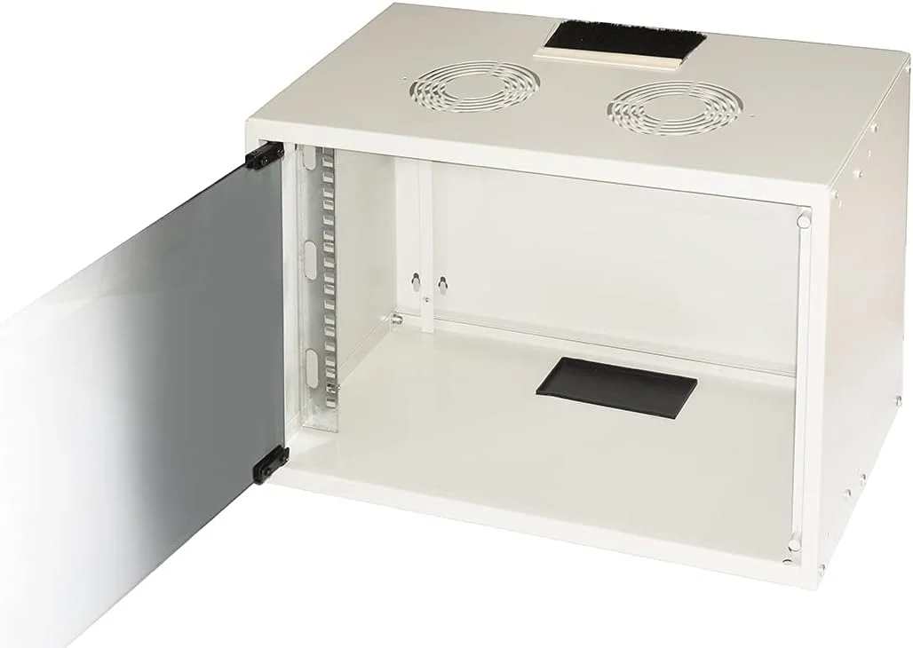 رک دیواری 6 یونیت لینک مدل LK1907U30E با ابعاد 370x540x300 میلی‌متر، رنگ طوسی و درب شیشه‌ای