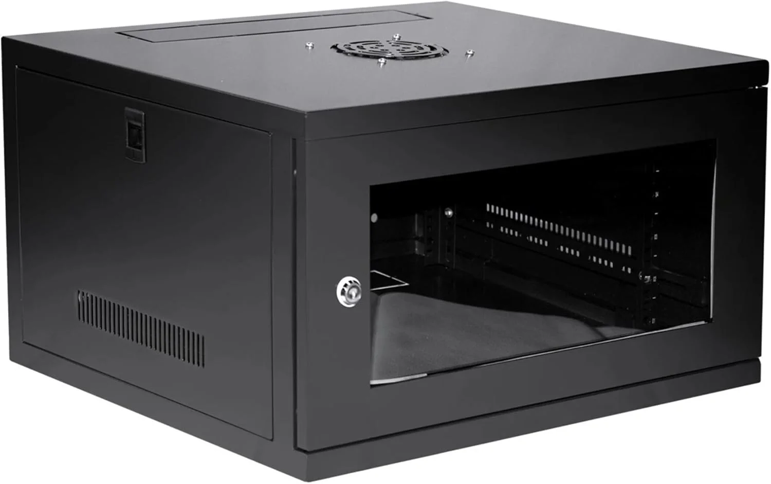 رک شبکه دیواری 6 یونیت LMS Data با عمق 450 میلی‌متر، محفظه ذخیره‌سازی 19 اینچی برای اتاق سرور اداری خانگی با درب شیشه‌ای، پنل‌های جانبی قابل جابجایی، قفل شونده جلو-عقب - بسته‌بندی تخت