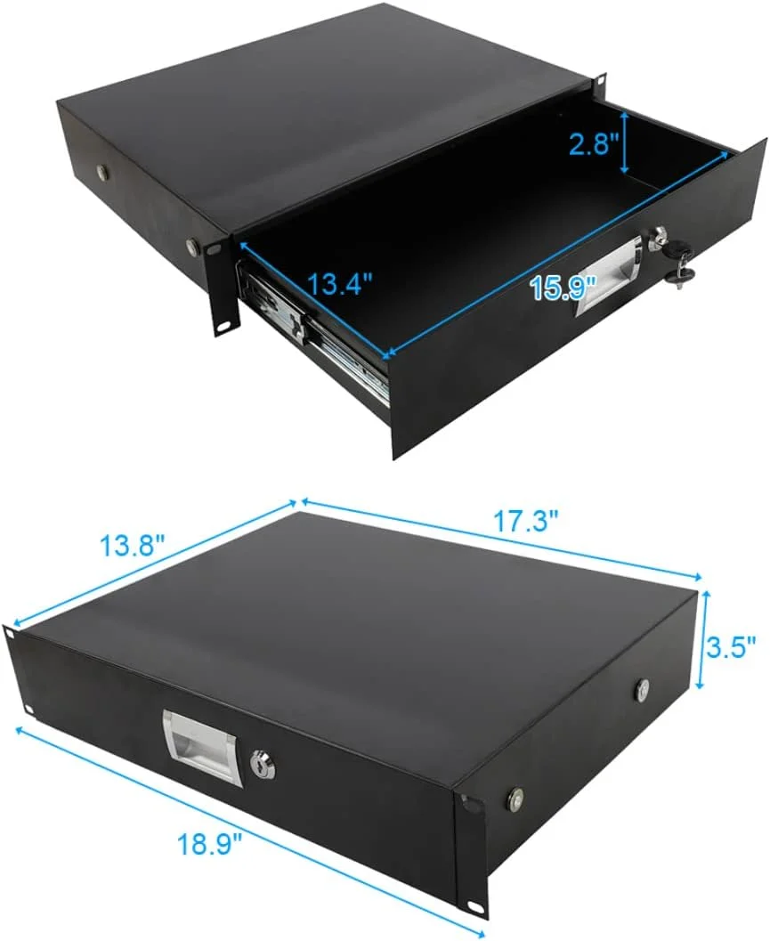 کشو رک مونت 2U/3U/4U برای کابینت تجهیزات شبکه/AV/DJ 19 اینچی یا رک سرور با قفل و کلید، عمق 13.4 اینچ (2U)