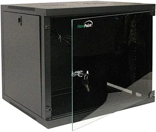 کابینت شبکه دیواری 9 یونیت NavePoint برای تجهیزات IT 19 اینچی با درب شیشه ای قفل دار و پنل های جانبی جداشدنی، 2 فن، عمق 17.7 اینچ، از پیش مونتاژ شده