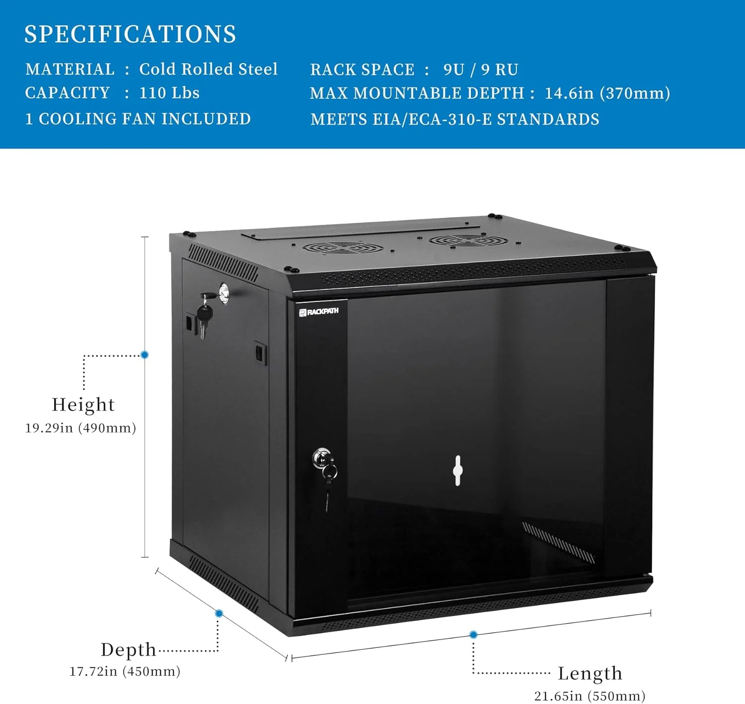 رک دیواری 9 یونیت RackPath - فن خنک کننده بی صدا، درب شیشه ای قفل دار، عمق 450 میلی متر، پنل های جانبی قفل دار قابل جابجایی، مناسب برای تجهیزات IT و A/V 19 اینچی رک دیواری 9 یونیت RackPath - فن خنک کننده بی صدا، درب شیشه ای قفل دار، عمق 450 میلی متر، پنل های جانبی قفل دار قابل جابجایی، مناسب برای تجهیزات IT و A/V 19 اینچی