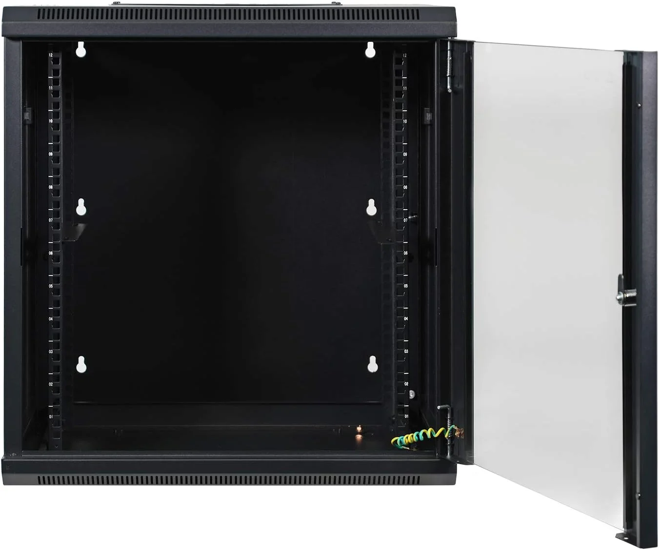 محفظه شبکه 12U Aeons مدل Signature با دو بخش، نصب دیواری 19 اینچی، لولایی و چرخشی، عمق 22 اینچ، درب شیشه ای (مونتاژ شده)