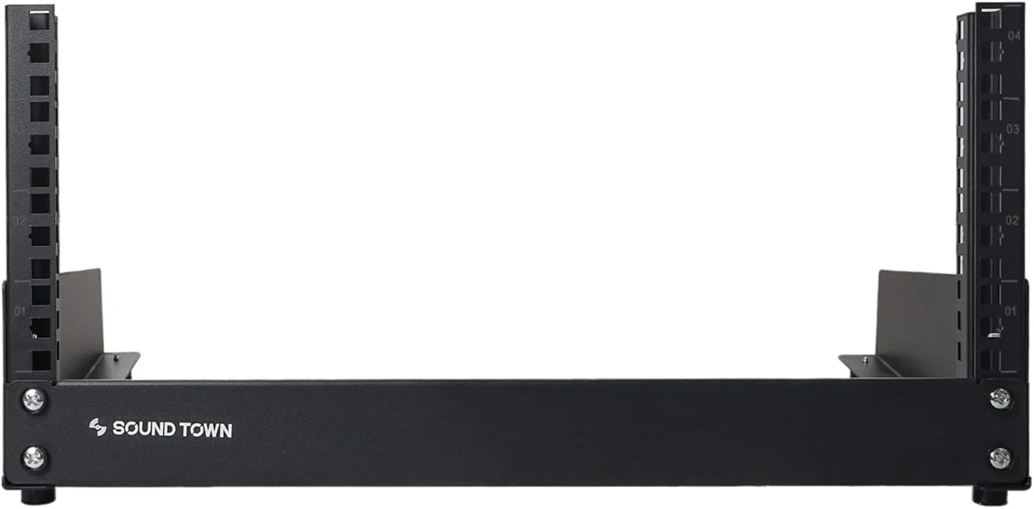 رک رومیزی 4 یونیت Sound Town با فریم باز، مناسب برای تجهیزات صوتی/تصویری، سوئیچ های شبکه، روترها و پچ پنل ها (ST2PF-4LW)