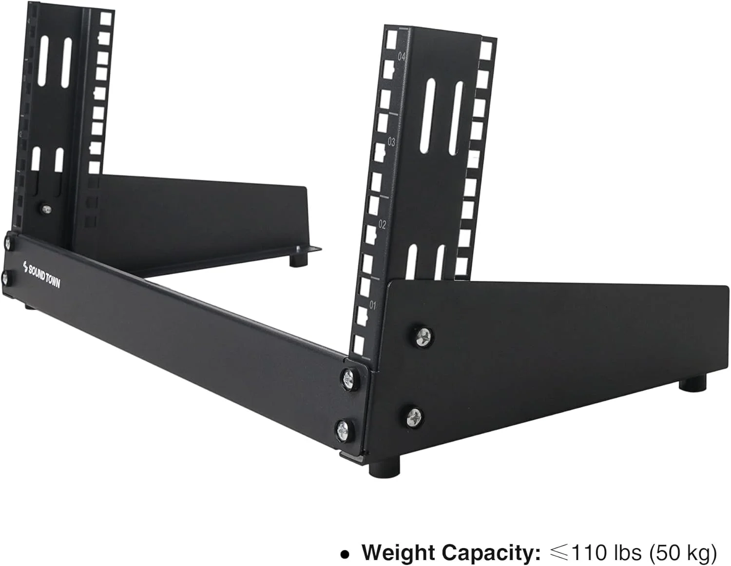 رک رومیزی 4 یونیت Sound Town با فریم باز، مناسب برای تجهیزات صوتی/تصویری، سوئیچ های شبکه، روترها و پچ پنل ها (ST2PF-4LW)