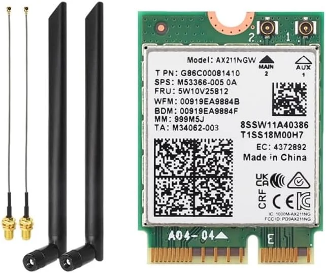 کارت شبکه وای فای AX211NGW WiFi 6E، بلوتوث 5.3، دو باند 2.4G 6G 5374Mbps به همراه آنتن، Key-E CNVIO2