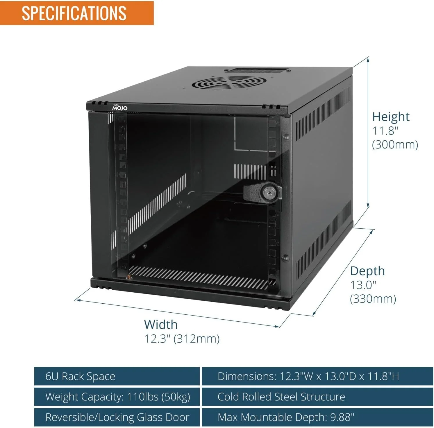 رک دیواری 6 یونیت 10 اینچی Tecmojo، مجموعه کابینت شبکه، 31.2W x 33D x 30H سانتی متر - ظرفیت بار 50 کیلوگرم، رک سرور دیواری 10 اینچی مشکی