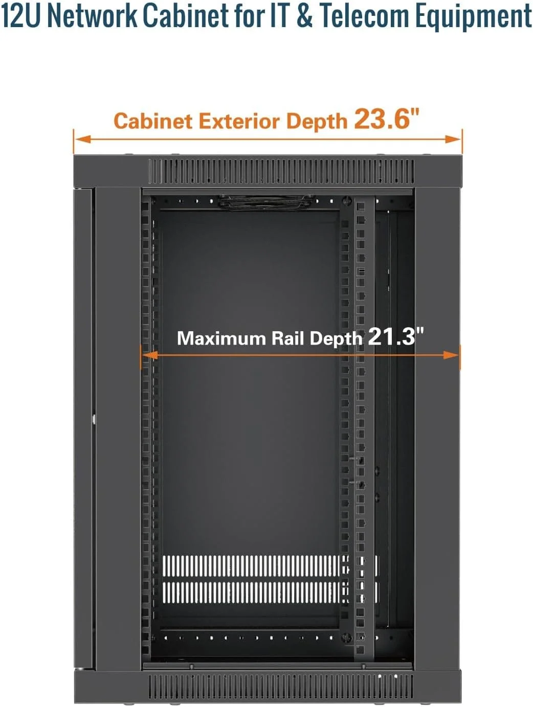 رک دیواری 12 یونیت Tecmojo، عمق 60 سانتی متر، شامل شلف 1 یونیت، براکت L شکل، 2 فن خنک کننده، درب قفل دار و سخت افزار، رک 12U برای تجهیزات 19 اینچی، درب توری