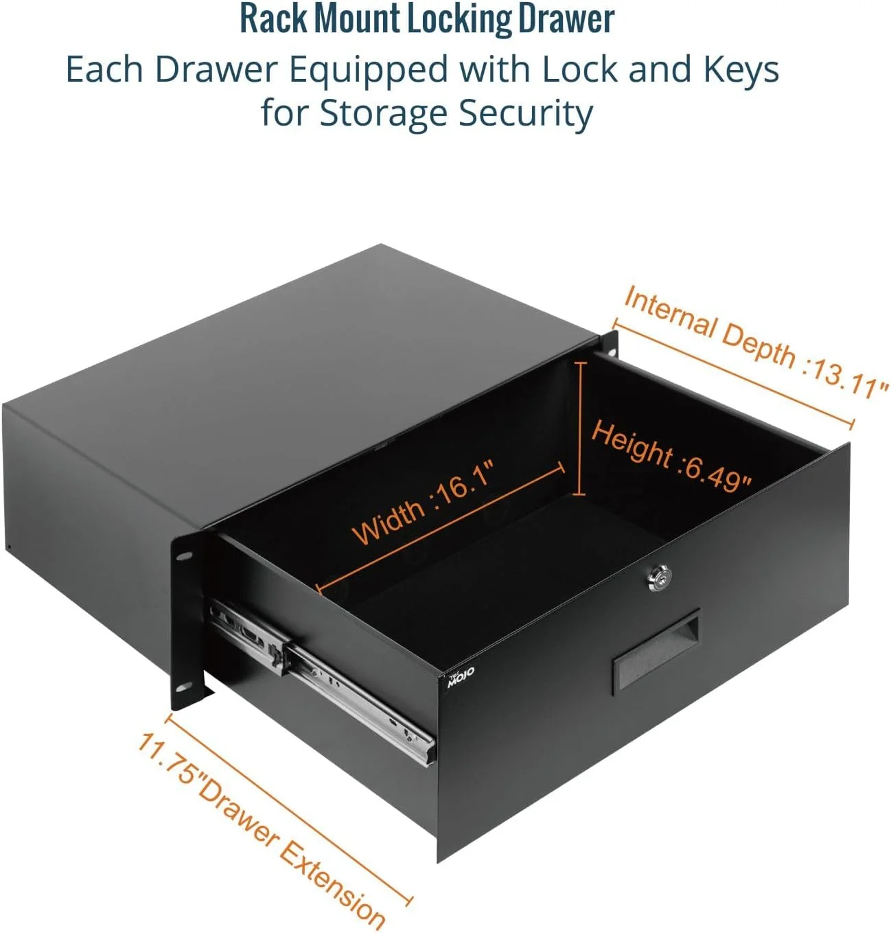 کشو قفل‌دار رک مونت TECMOJO - 10 کیلوگرم، کشوی فولادی قفل‌شدنی امن برای رک تجهیزات شبکه/سرور/AV 19 اینچی یا محفظه کابینت 1U/2U/3U/4U/6U (4U)