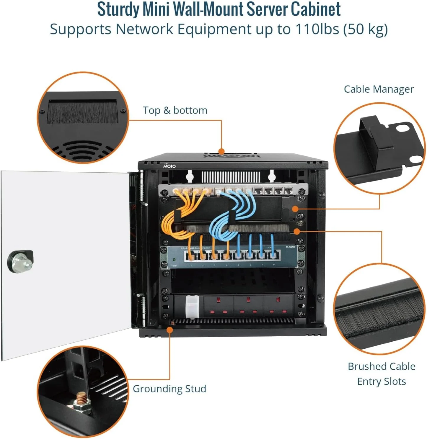 رک دیواری 6 یونیت 10 اینچی Tecmojo، مجموعه کابینت شبکه، 31.2W x 33D x 30H سانتی متر - ظرفیت بار 50 کیلوگرم، رک سرور دیواری 10 اینچی مشکی