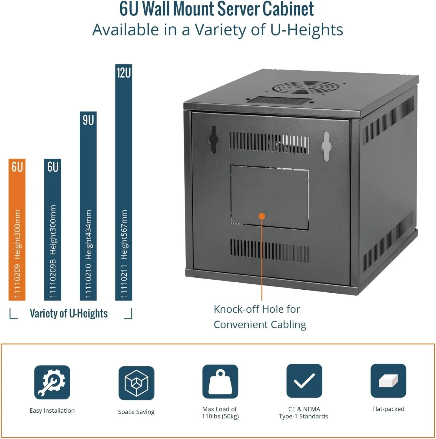 رک دیواری 6 یونیت 10 اینچی Tecmojo، مجموعه کابینت شبکه، 31.2W x 33D x 30H سانتی متر - ظرفیت بار 50 کیلوگرم، رک سرور دیواری 10 اینچی مشکی