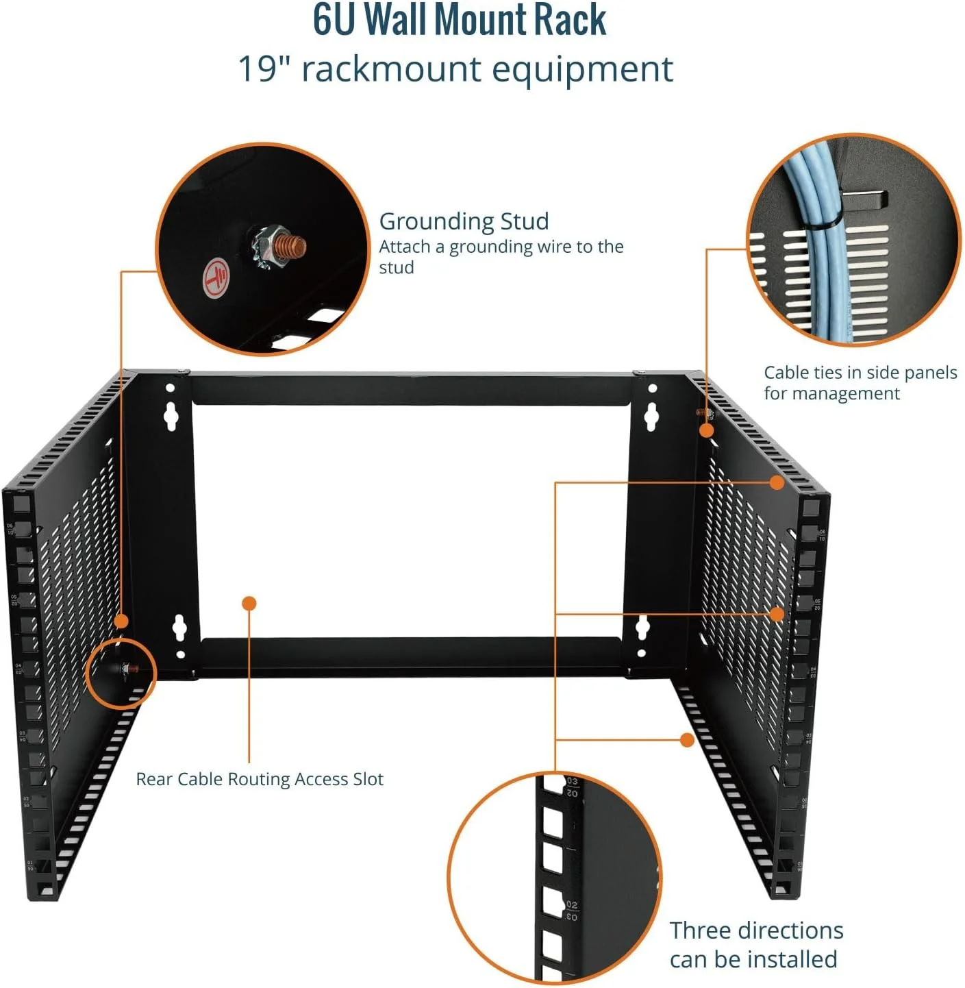 رک دیواری 6 یونیت Tecmojo، عمق 350 میلی‌متر، براکت پچ پنل برای تجهیزات IT سرور کم عمق، ظرفیت وزنی 50 کیلوگرم، مشکی