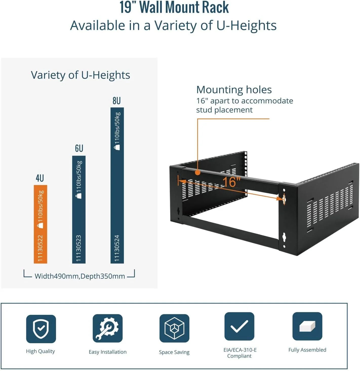 رک دیواری Tecmojo 4U، رک 4U با عمق 14 اینچ، رک شبکه 19 اینچی برای سرورهای کم عمق و تجهیزات IT، سوئیچ های شبکه، براکت پچ پنل، ظرفیت وزنی 50 کیلوگرم، مشکی