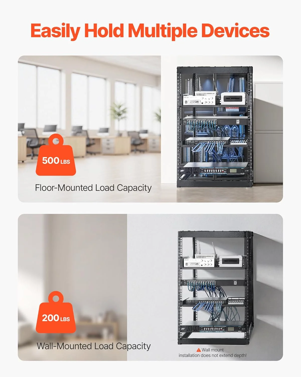 رک شبکه فریم باز VEVOR 16U، عمق 23 اینچ، رک سرور قابل نصب روی دیوار یا ایستاده، 4 پایه سنگین، با قفسه های تهویه دار و سخت افزار نصب، مناسب برای نگهداری تمام تجهیزات شبکه IT و تجهیزات AV شما رک شبکه فریم باز VEVOR 16U، عمق 23 اینچ، رک سرور قابل نصب روی دیوار یا ایستاده، 4 پایه سنگین، با قفسه های تهویه دار و سخت افزار نصب، مناسب برای نگهداری تمام تجهیزات شبکه IT و تجهیزات AV شما