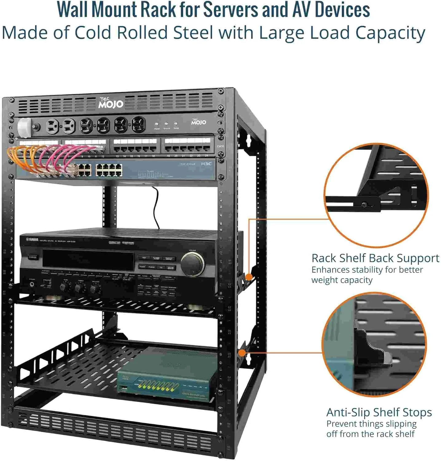 رک شبکه 16U فریم باز TECMOJO برای تجهیزات IT و AV، رک AV ایستاده یا دیواری، با 2 عدد قفسه رک 1U و سخت افزار نصب، رک شبکه برای شبکه 19 اینچی، دستگاه صوتی و تصویری رک شبکه 16U فریم باز TECMOJO برای تجهیزات IT و AV، رک AV ایستاده یا دیواری، با 2 عدد قفسه رک 1U و سخت افزار نصب، رک شبکه برای شبکه 19 اینچی، دستگاه صوتی و تصویری