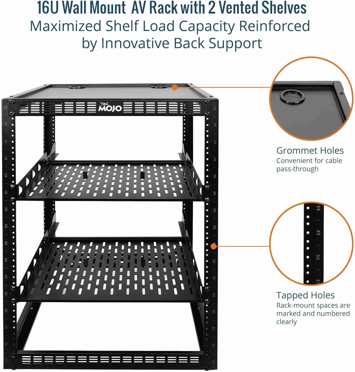 رک شبکه 16U فریم باز TECMOJO برای تجهیزات IT و AV، رک AV ایستاده یا دیواری، با 2 عدد قفسه رک 1U و سخت افزار نصب، رک شبکه برای شبکه 19 اینچی، دستگاه صوتی و تصویری رک شبکه 16U فریم باز TECMOJO برای تجهیزات IT و AV، رک AV ایستاده یا دیواری، با 2 عدد قفسه رک 1U و سخت افزار نصب، رک شبکه برای شبکه 19 اینچی، دستگاه صوتی و تصویری