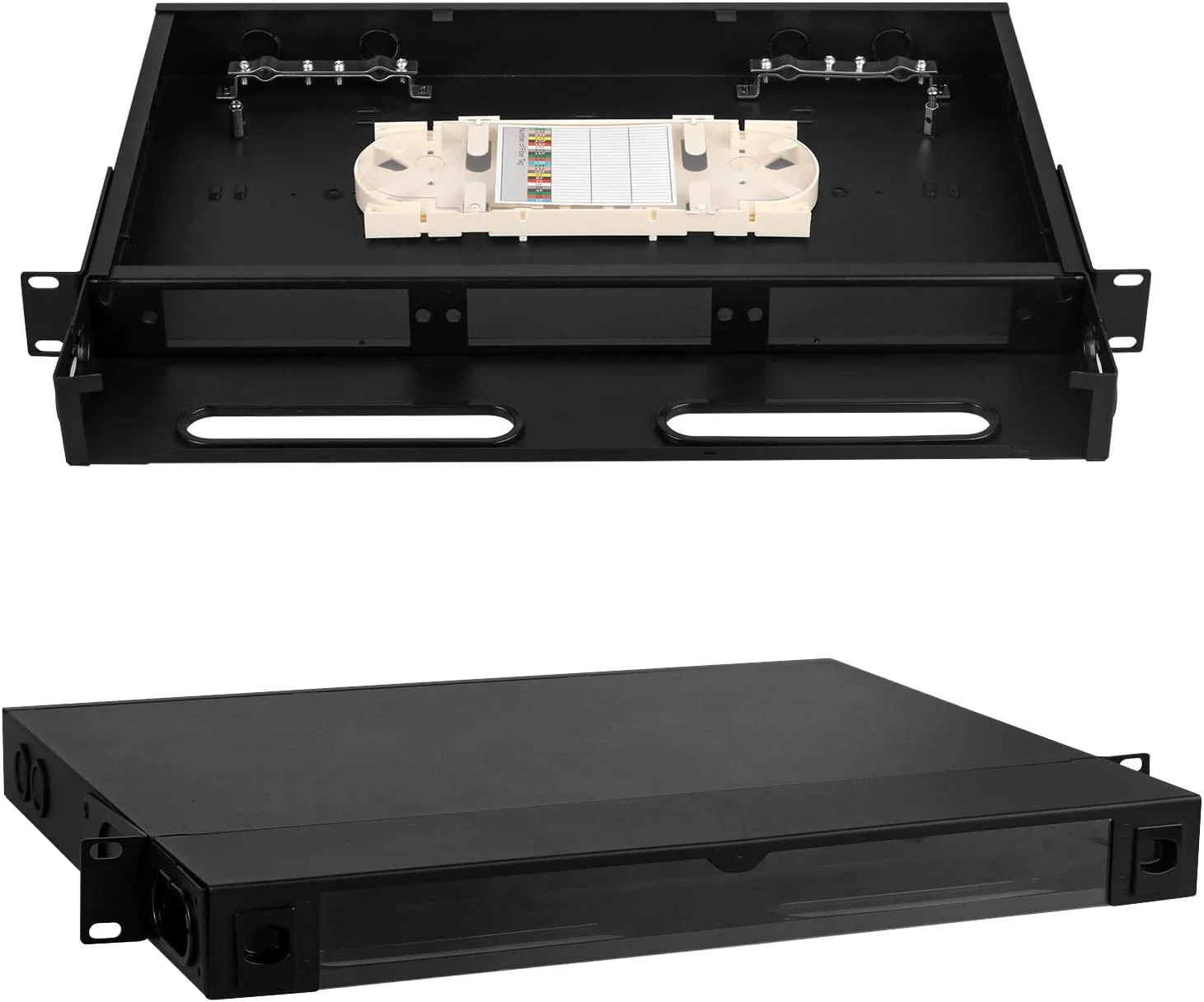 محفظه نصب رک فیبر نوری، طراحی کشویی مشکی با 3 اسلات برای پنل آداپتور یا کاست سازگار با LGX، قابل استفاده برای تمام رک ها و کابینت های استاندارد 19 اینچی