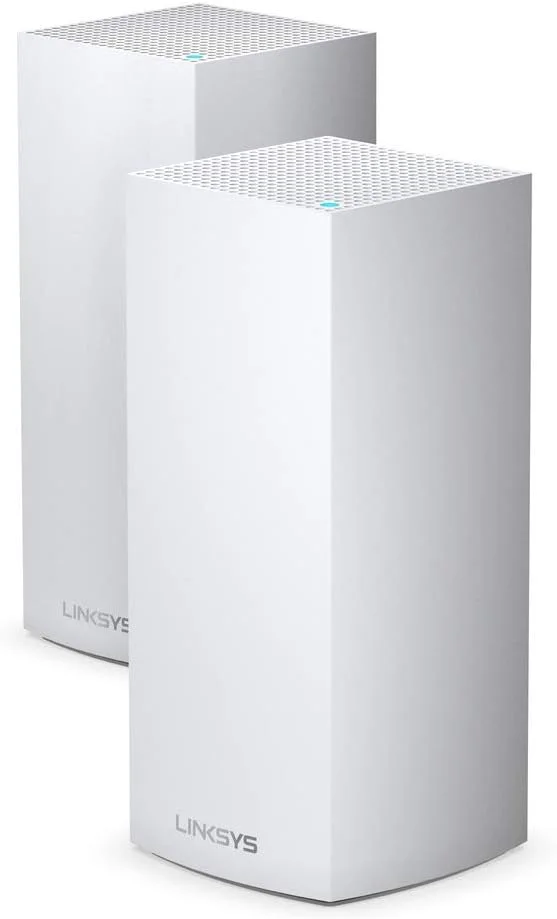 سیستم وای فای مش خانگی سه بانده Linksys Velop MX8400 WiFi 6 (AX4200)، روتر، توسعه دهنده و تقویت کننده تا 550 متر مربع، سرعت 3.5 برابر سریعتر برای 80+ دستگاه، MU-MIMO و کنترل والدین - بسته 2 عددی، سفید