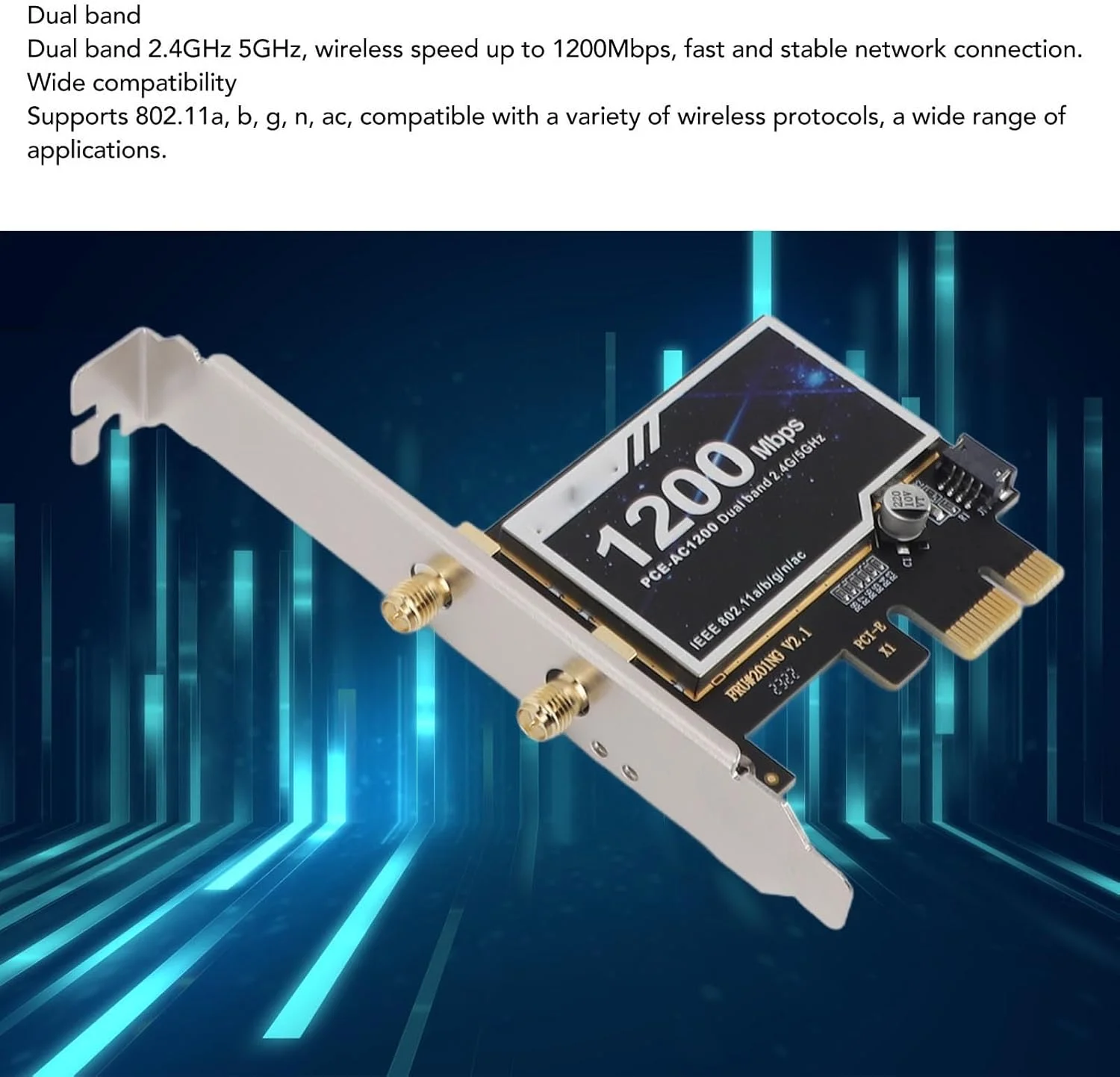 کارت شبکه بی سیم دو بانده Bewinner PCIE با سرعت 1200 مگابیت بر ثانیه به همراه بلوتوث 4.2، کارت رابط شبکه گیگابیتی 2.4 گیگاهرتز/5 گیگاهرتز، چیپست 8265AC برای کامپیوترهای رومیزی PC 7/8/10