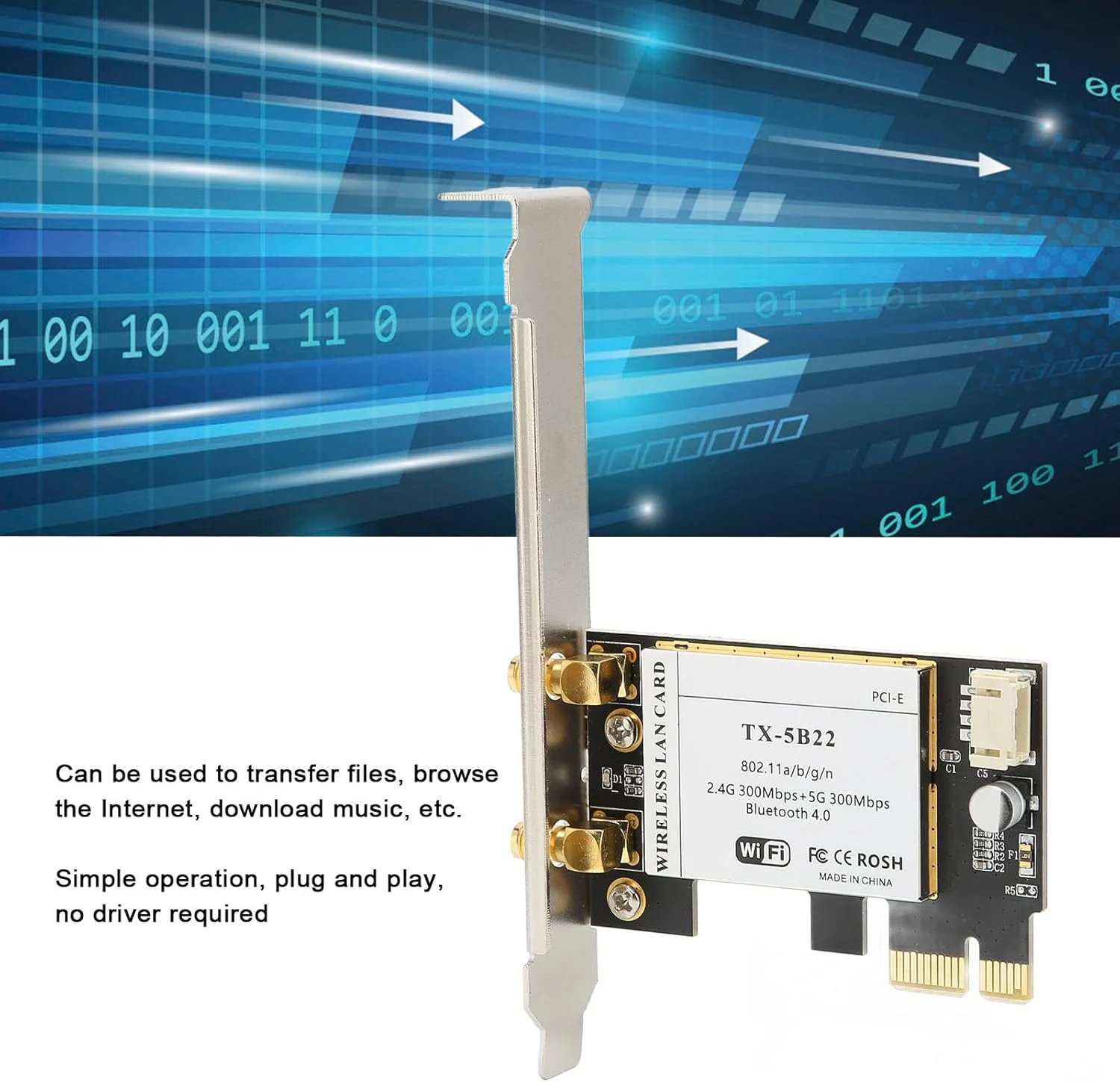 آداپتور وای فای Bewinner PCIe با آنتن، کارت وایرلس دو بانده 300 مگابیت بر ثانیه با بلوتوث 4.2، X1/X4/X8/X16 برای اینترنت کامپیوترهای شخصی آداپتور وای فای Bewinner PCIe با آنتن، کارت وایرلس دو بانده 300 مگابیت بر ثانیه با بلوتوث 4.2، X1/X4/X8/X16 برای اینترنت کامپیوترهای شخصی