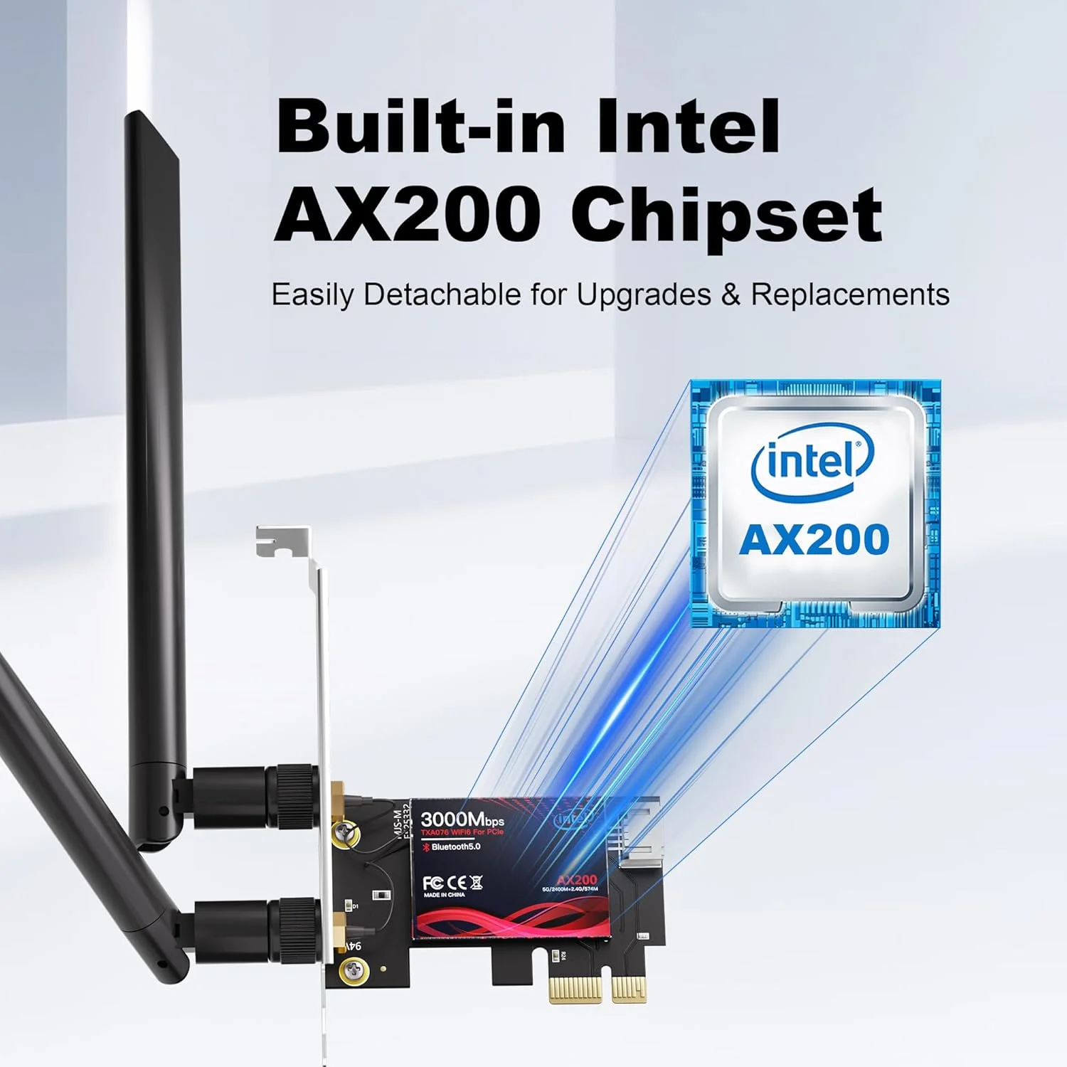 کارت شبکه وای فای 6 PCIe برای کامپیوترهای گیمینگ با بلوتوث 5.2، سرعت فوق العاده 3000 مگابیت بر ثانیه، امنیت WPA3، مناسب برای استریم 4K و واقعیت مجازی، آداپتور دو بانده ویندوز 11/10