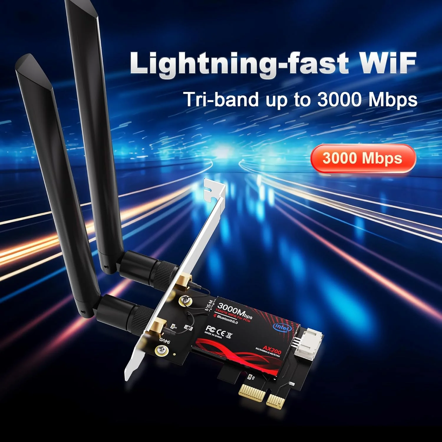 کارت شبکه وای فای 6 PCIe برای کامپیوترهای گیمینگ با بلوتوث 5.2، سرعت فوق العاده 3000 مگابیت بر ثانیه، امنیت WPA3، مناسب برای استریم 4K و واقعیت مجازی، آداپتور دو بانده ویندوز 11/10