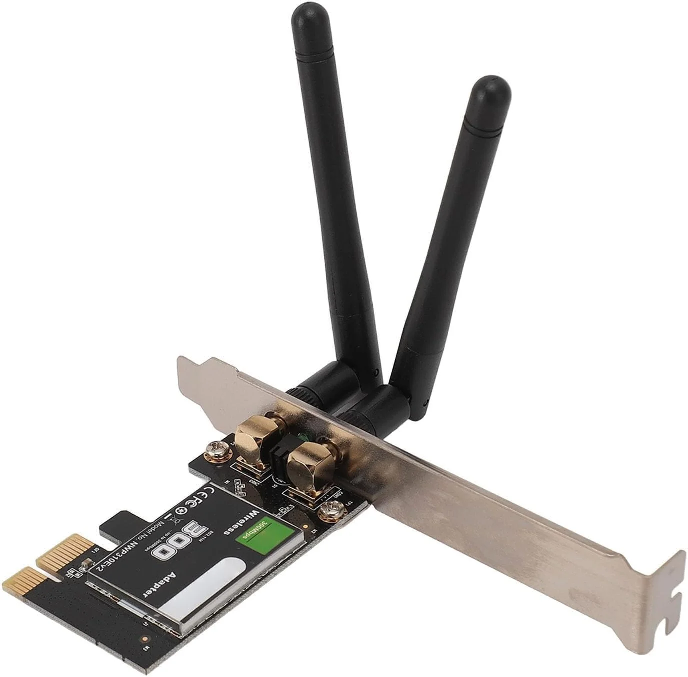 آداپتور وای فای بی سیم کامپیوتر، کارت شبکه PCI E وای فای 300 مگابیت در ثانیه 2.4 گیگاهرتز با 2 آنتن برای ویندوز 7، 8، 10، 11 و لینوکس