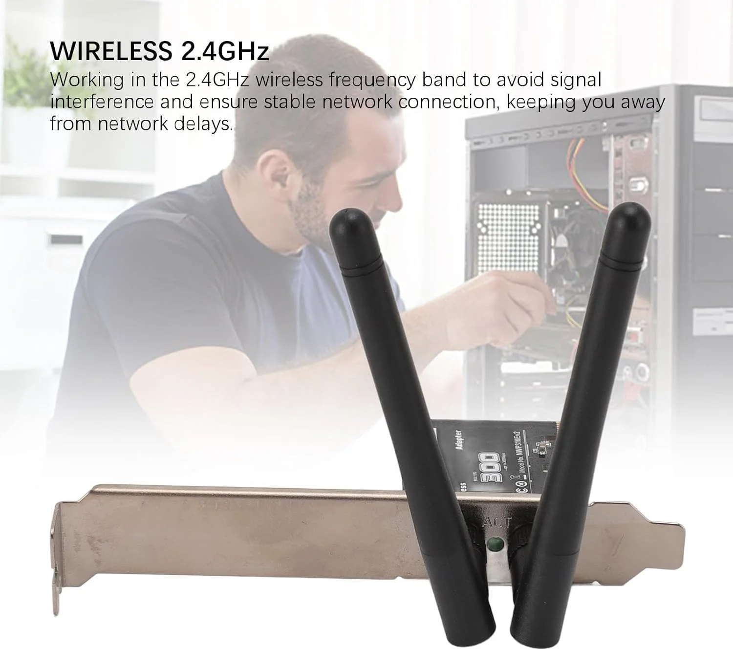 آداپتور وای فای بی سیم کامپیوتر، کارت شبکه PCI E وای فای 300 مگابیت در ثانیه 2.4 گیگاهرتز با 2 آنتن برای ویندوز 7، 8، 10، 11 و لینوکس