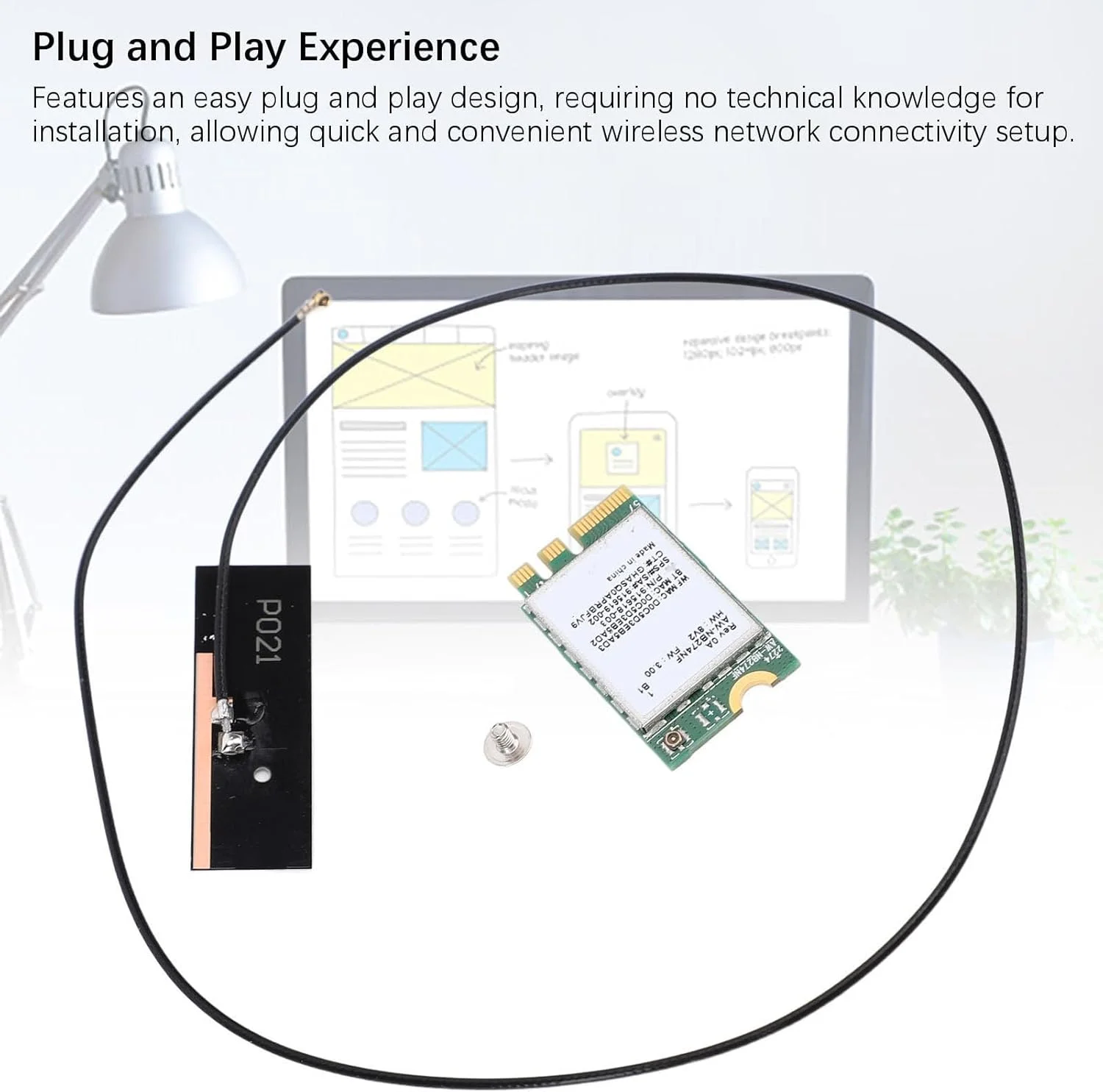 کارت شبکه بی‌سیم Cryfokt، ماژول کارت شبکه بی‌سیم NGFF M.2 PCB، اتصال آسان برای مرور وب (همراه با آنتن)
