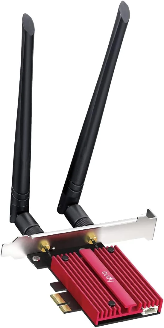 کارت شبکه وایرلس WiFi 6 PCIe مدل Cudy AX3000 برای کامپیوتر، بلوتوث 5.0، 2402Mbps+574Mbps، دارای ماژول AX200، بلوتوث 5.0/4.2/4.0، 802.11ax/ac/a/b/g/n، فقط سازگار با ویندوز 10 نسخه 64 بیتی، WE3000S