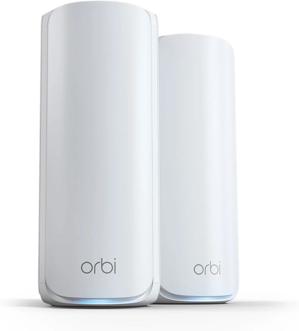 سیستم وای‌فای مش سه بانده NETGEAR Orbi 7 (RBE772) – بسته 2 عددی – پوشش 500 متر مربع، 100 دستگاه – پورت اینترنت 2.5 گیگابیت بر ثانیه – BE11000 (11 گیگابیت بر ثانیه) – سازگار با دیوارهای ضخیم و تمام جعبه‌ها