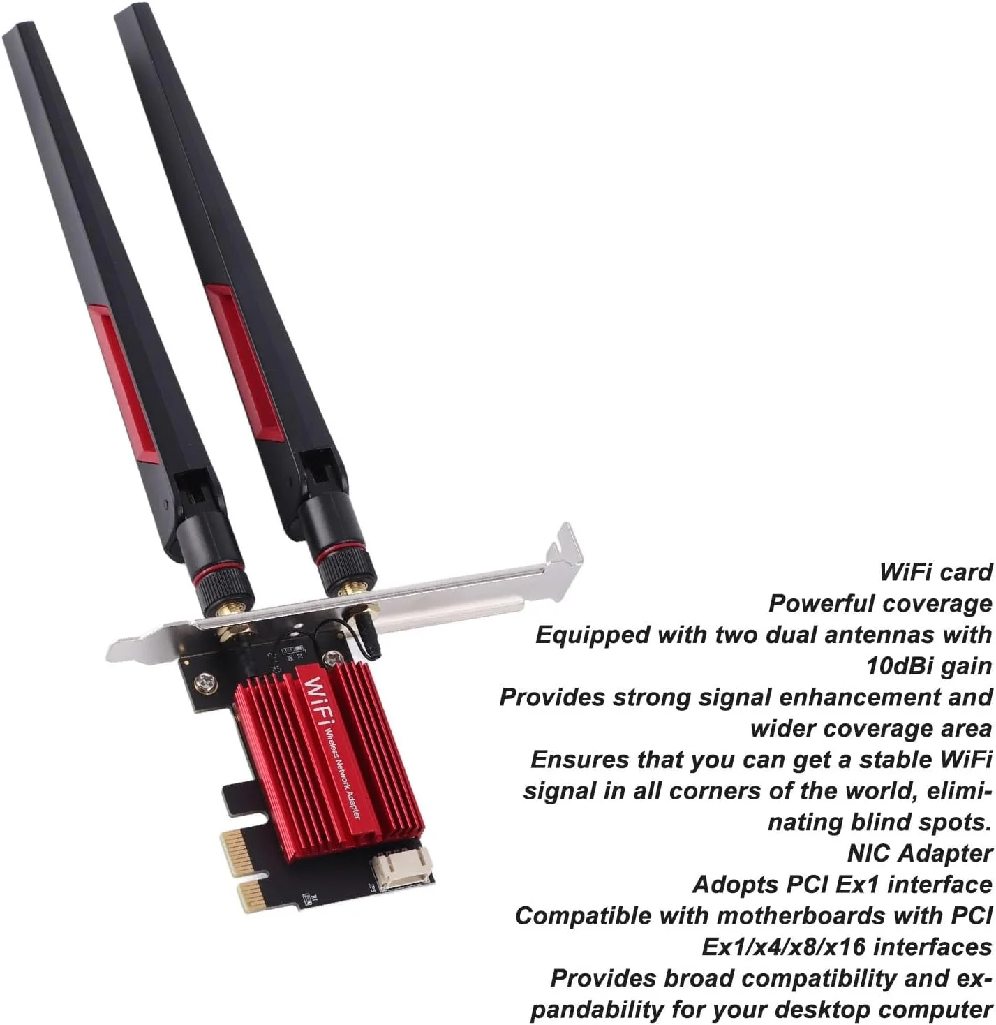 کارت شبکه وای فای Denash PCIe، کارت شبکه وای فای دو بانده 2.4G/5G با سرعت 1200 مگابیت بر ثانیه بلوتوث 4.0 مدل 7260AC Pro، آداپتور شبکه بی سیم با دو آنتن 10dBi