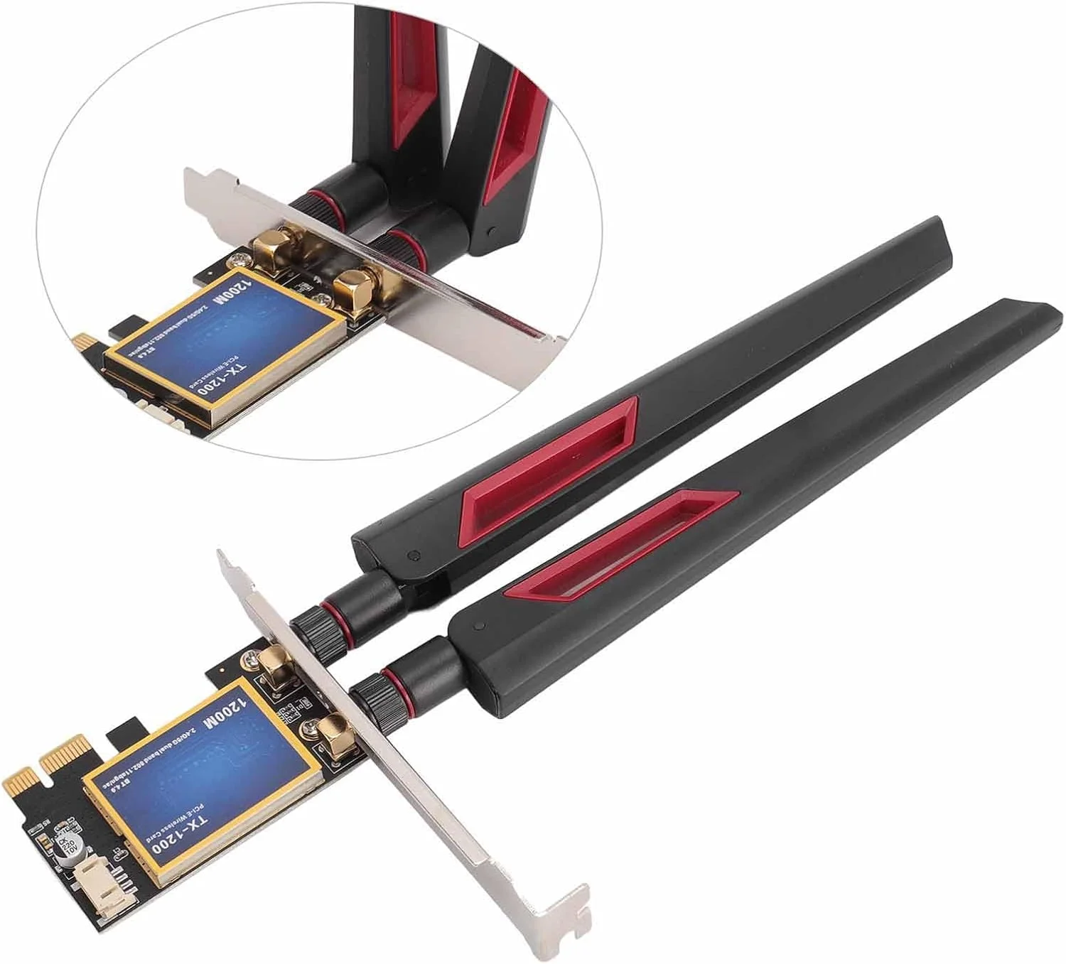 کارت شبکه وای فای Denash PCIe، دو بانده 2.4GHz و 5.0GHz به همراه بلوتوث 4.0 و دو آنتن 10dBi، مناسب برای 7، 8 و 10 کارت شبکه وای فای Denash PCIe، دو بانده 2.4GHz و 5.0GHz به همراه بلوتوث 4.0 و دو آنتن 10dBi، مناسب برای 7، 8 و 10