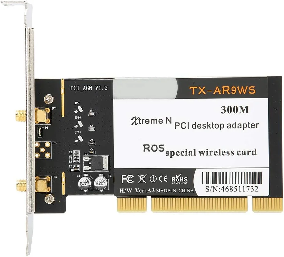 آداپتور PCI دسکتاپ، کارت وای فای بی سیم 300 مگابیت بر ثانیه 802.11b/g/n + 2 آنتن، برای WIN/XP///