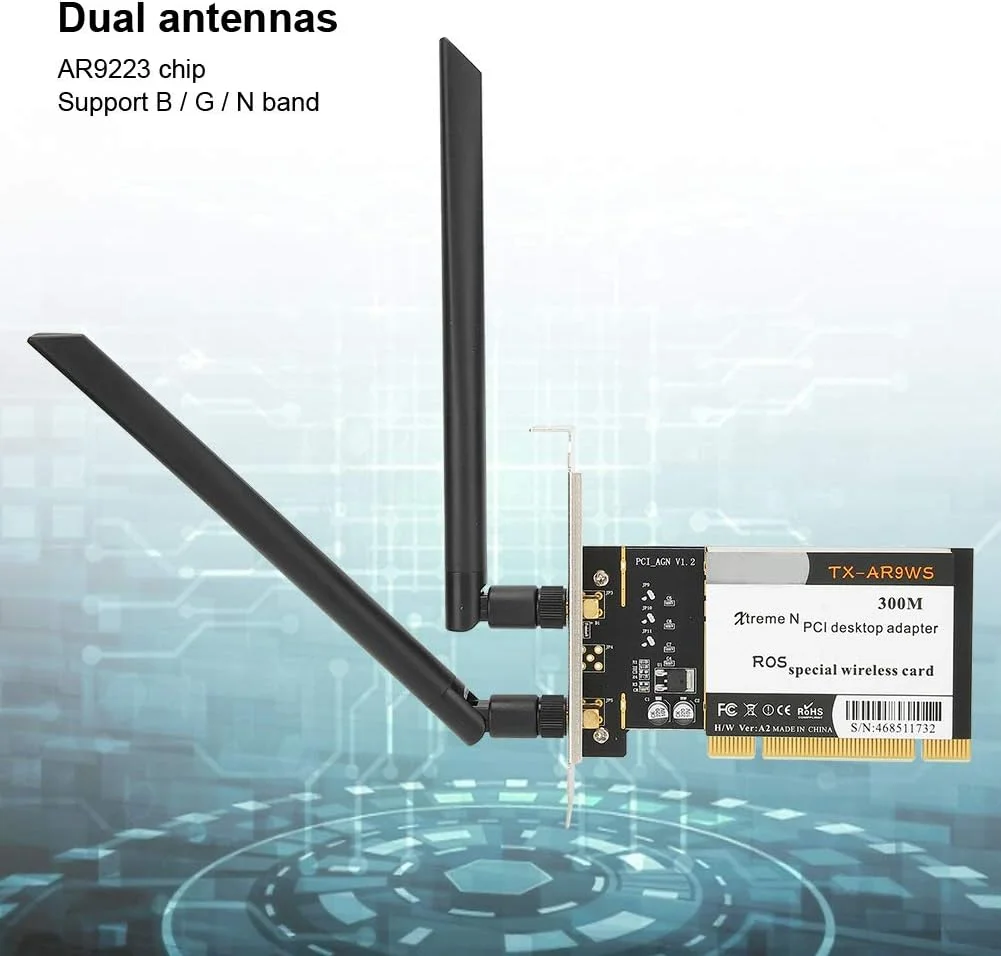 آداپتور PCI دسکتاپ، کارت وای فای بی سیم 300 مگابیت بر ثانیه 802.11b/g/n + 2 آنتن، برای WIN/XP/// آداپتور PCI دسکتاپ، کارت وای فای بی سیم 300 مگابیت بر ثانیه 802.11b/g/n + 2 آنتن، برای WIN/XP///