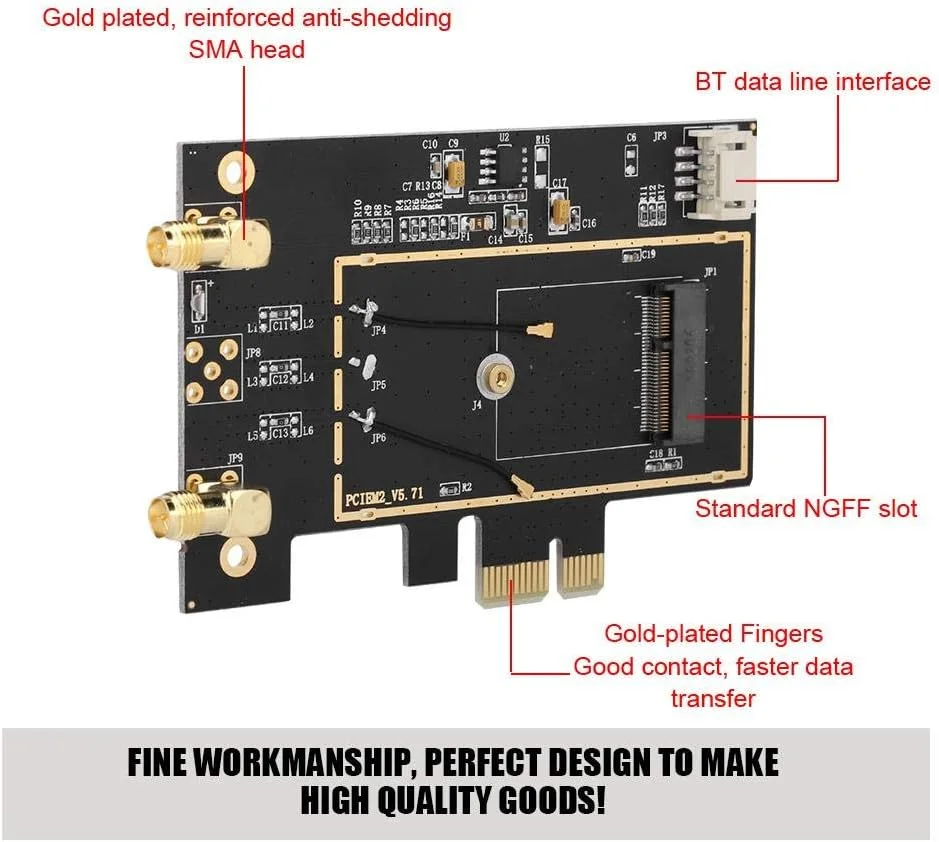 کارت PCI-E M.2/NGFF، مبدل کارت شبکه M.2 NGFF به PCI-E 1X برای کامپیوتر رومیزی، آداپتور WIFI WLAN برای 8260 7265 1535 7260 با آنتن دو بانده 2.4/5G پشتیبانی از NIC