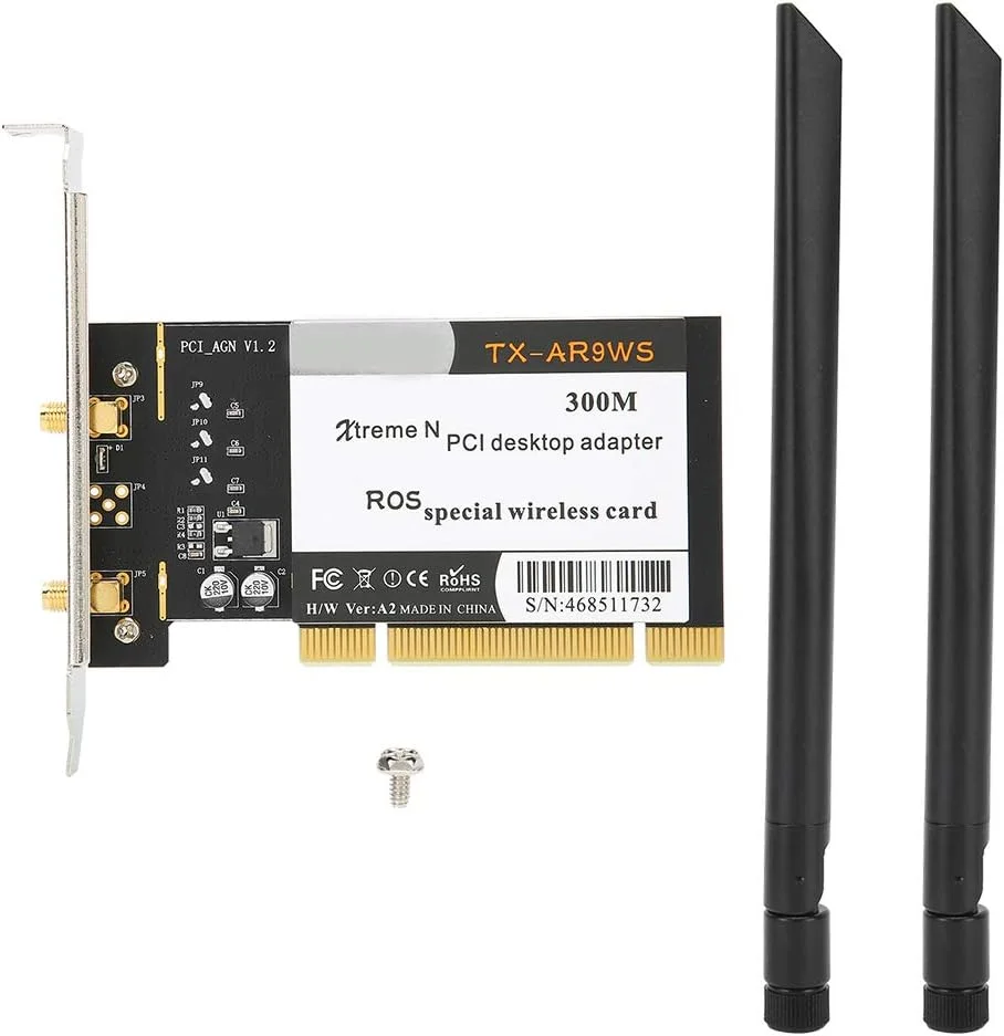 کارت شبکه بی سیم PCI دسکتاپ 300 مگابیت بر ثانیه 802.11b/g/n AR9223 به همراه 2 آنتن، سازگاری گسترده