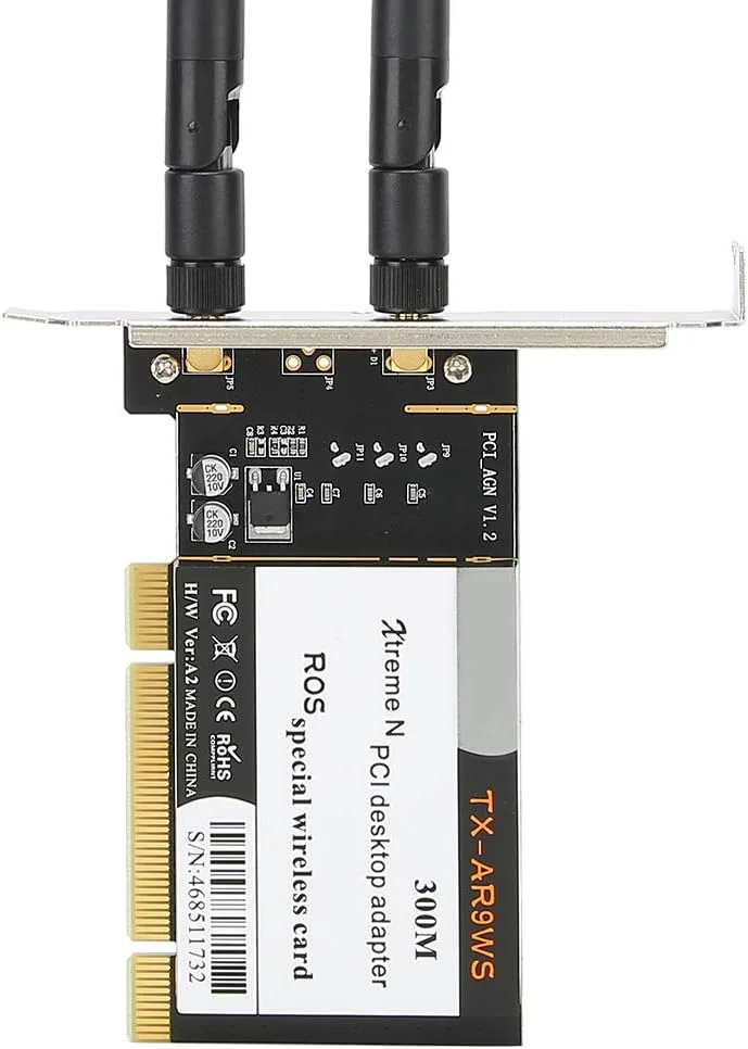 کارت شبکه بی سیم PCI دسکتاپ 300 مگابیت بر ثانیه 802.11b/g/n AR9223 به همراه 2 آنتن، سازگاری گسترده کارت شبکه بی سیم PCI دسکتاپ 300 مگابیت بر ثانیه 802.11b/g/n AR9223 به همراه 2 آنتن، سازگاری گسترده