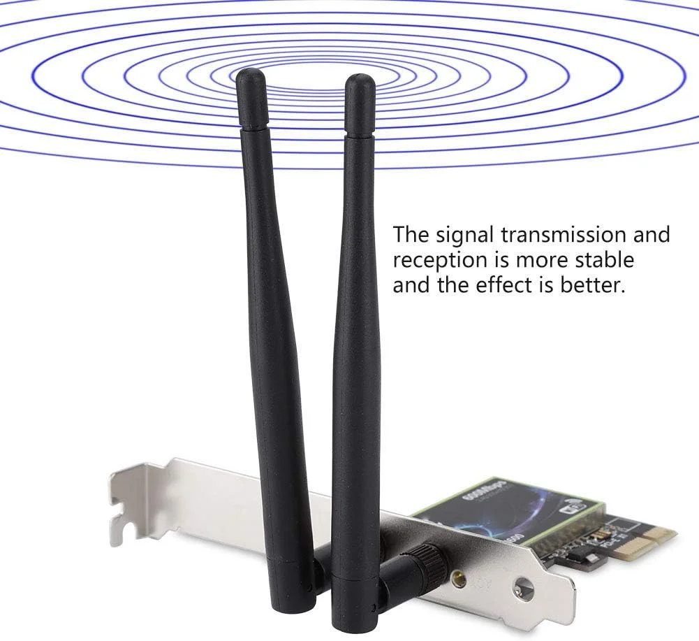کارت شبکه بی‌سیم WLAN، آداپتور کارت PCIE بی‌سیم کامپیوتر رومیزی 2.4/5 گیگاهرتز، کارت وای فای بی‌سیم پرسرعت با 2 آنتن خارجی 3.5dBi برای
