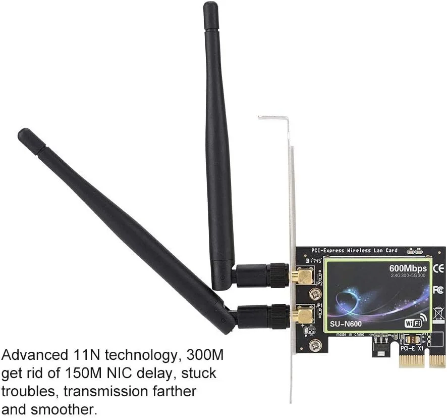 کارت شبکه بی‌سیم WLAN، آداپتور کارت PCIE بی‌سیم کامپیوتر رومیزی 2.4/5 گیگاهرتز، کارت وای فای بی‌سیم پرسرعت با 2 آنتن خارجی 3.5dBi برای