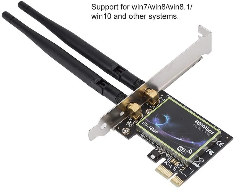 کارت شبکه بی‌سیم WLAN، آداپتور کارت PCIE بی‌سیم کامپیوتر رومیزی 2.4/5 گیگاهرتز، کارت وای فای بی‌سیم پرسرعت با 2 آنتن خارجی 3.5dBi برای