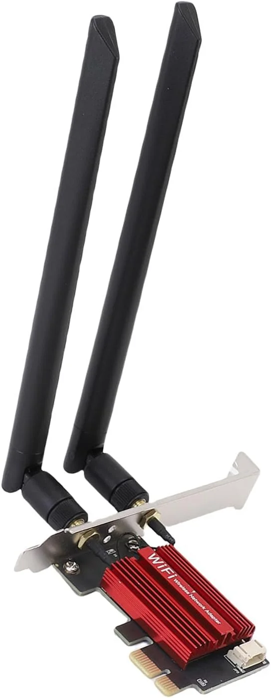 کارت شبکه وای فای 6E PCIe با سرعت 4200 مگابیت بر ثانیه، آداپتور وای فای PCIe سه بانده برای کامپیوتر رومیزی، BT5.2 پیشرفته و تاخیر کم برای بازی و انتقال فایل های بزرگ، دارای دو آنتن