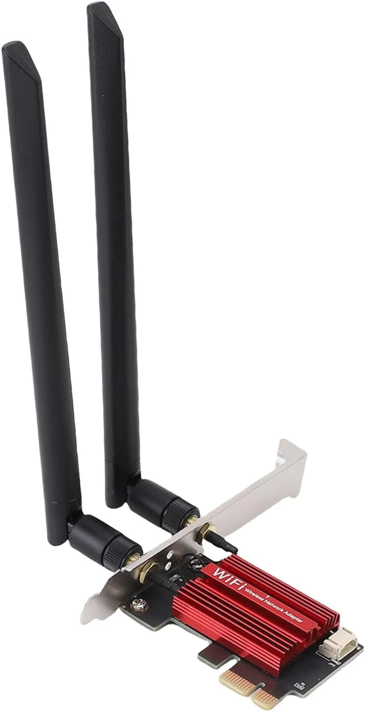 کارت شبکه وای فای 6E PCIe، آداپتور PCIe WiFi با BT5.2 پیشرفته و تأخیر کم، 4200 مگابیت بر ثانیه، پشتیبانی از سه باند 2.4 گیگاهرتز، 5 گیگاهرتز و 6 گیگاهرتز برای کامپیوتر رومیزی