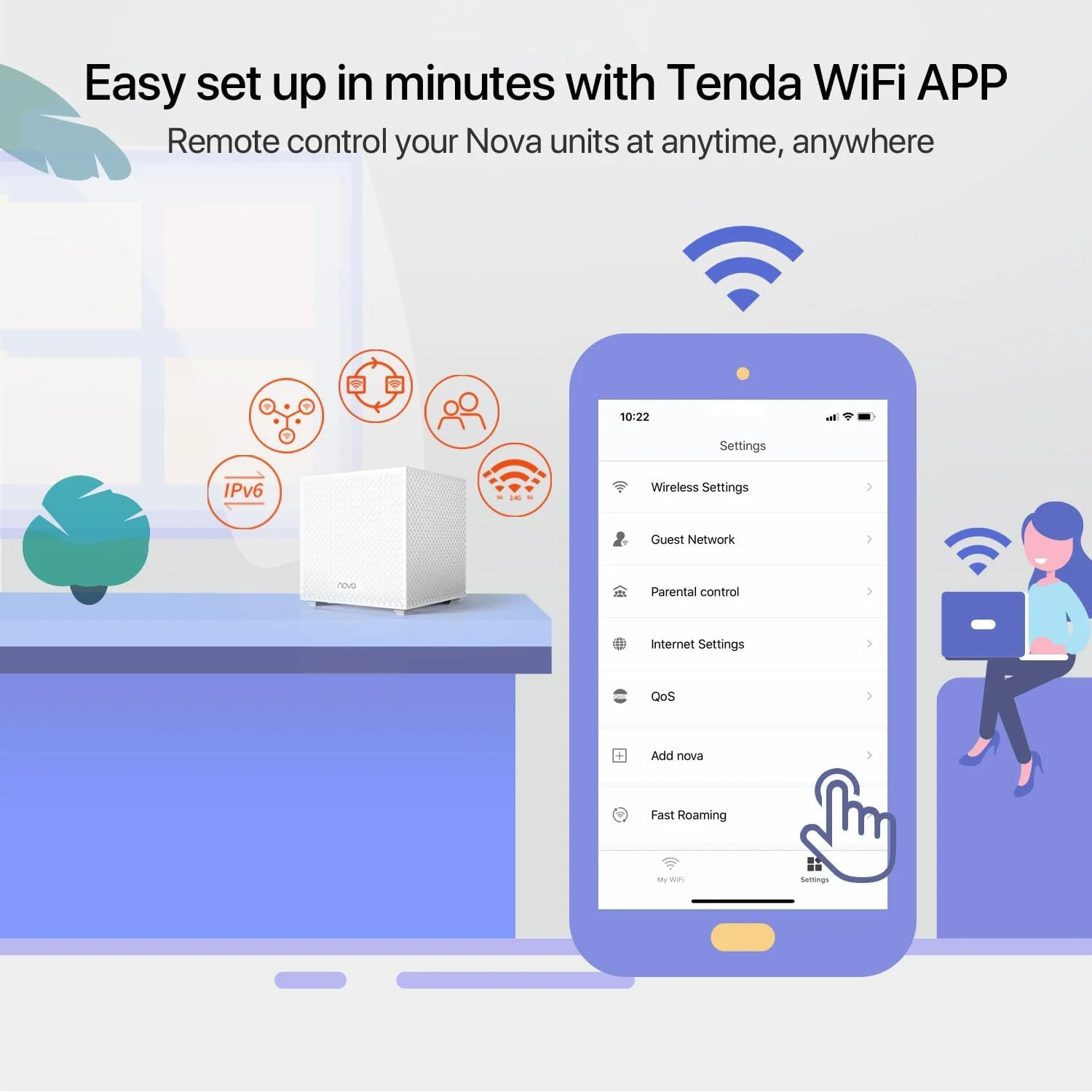 سیستم وای‌فای مش سه بانده تندا نوا (MW12) - پوشش کل خانه تا 550 متر مربع، جایگزین روتر و توسعه دهنده وای‌فای، روتر مش گیگابیتی، کنترل والدین، نصب آسان، بسته 3 عددی