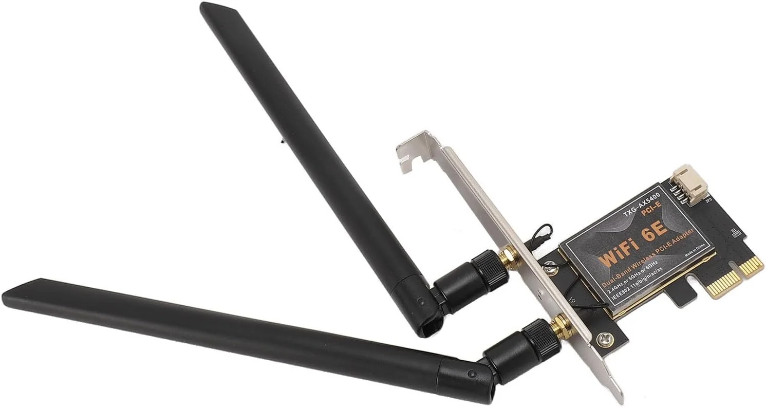 کارت وای فای PCIe عمومی، آداپتور آنتن بی سیم دوگانه 8DB، بی سیم 2.4 گیگاهرتز 5 گیگاهرتز 6 گیگاهرتز 2400 مگابیت بر ثانیه برای رایانه های شخصی (بدون پایه آنتن)
