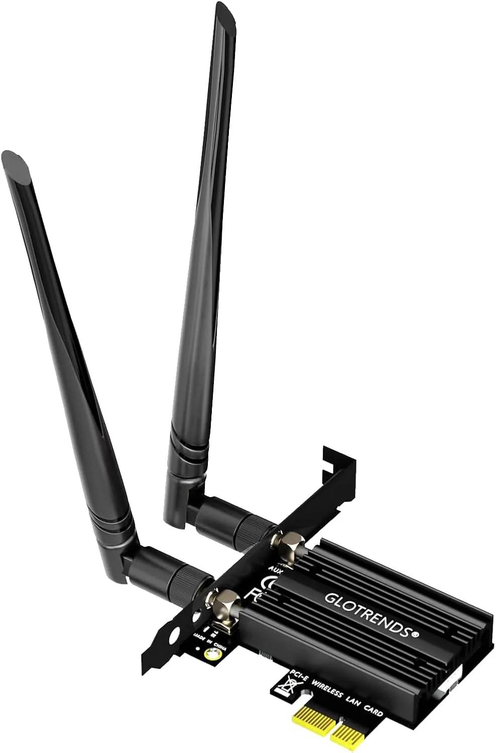 کارت شبکه GLOTRENDS AC1200 WiFi 5 PCIe با براکت Low-Profile برای کامپیوتر رومیزی، تراشه Intel 7265، 802.11ac، بلوتوث 4.2، پشتیبانی از Windows 11/10/7/Linux، عدم پشتیبانی از Mac OS/Windows XP