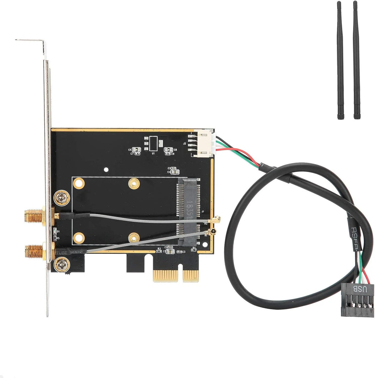 تبدیل مینی PCI-E به PCI-E برای کامپیوتر، آداپتور کارت وای فای مینی PCI-E به PCI-E با 2 آنتن فرکانس بالا 5dB، پشتیبانی از