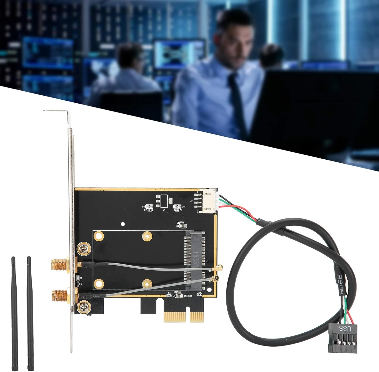 تبدیل مینی PCI-E به PCI-E برای کامپیوتر، آداپتور کارت وای فای مینی PCI-E به PCI-E با 2 آنتن فرکانس بالا 5dB، پشتیبانی از