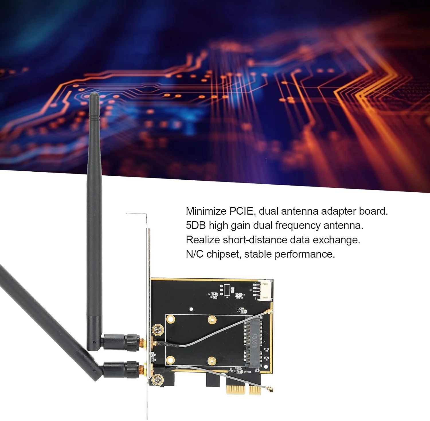 تبدیل مینی PCI-E به PCI-E برای کامپیوتر، آداپتور کارت وای فای مینی PCI-E به PCI-E با 2 آنتن فرکانس بالا 5dB، پشتیبانی از