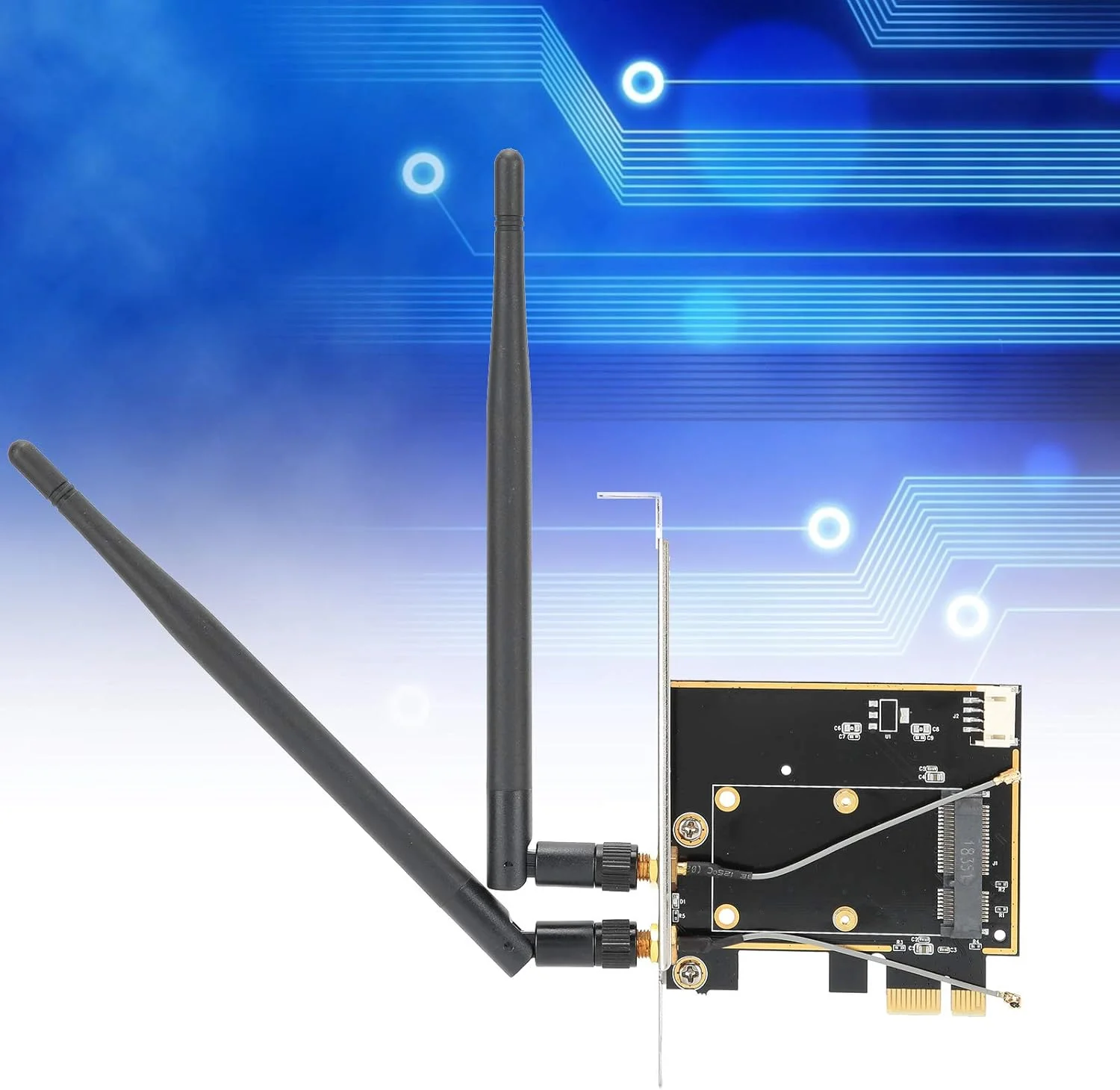 تبدیل مینی PCI-E به PCI-E برای کامپیوتر، آداپتور کارت وای فای مینی PCI-E به PCI-E با 2 آنتن فرکانس بالا 5dB، پشتیبانی از